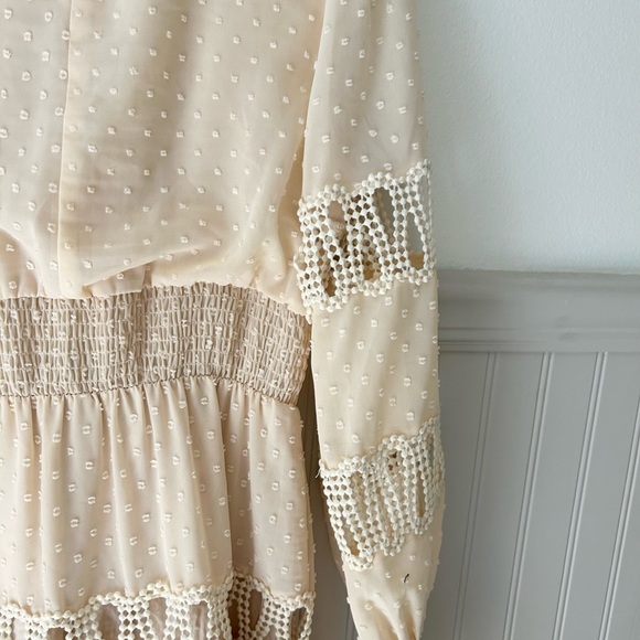 Champagne & Strawberry Anthropologie Small Cream Tiered Long Sleeve Dress - Picture 3 of 10